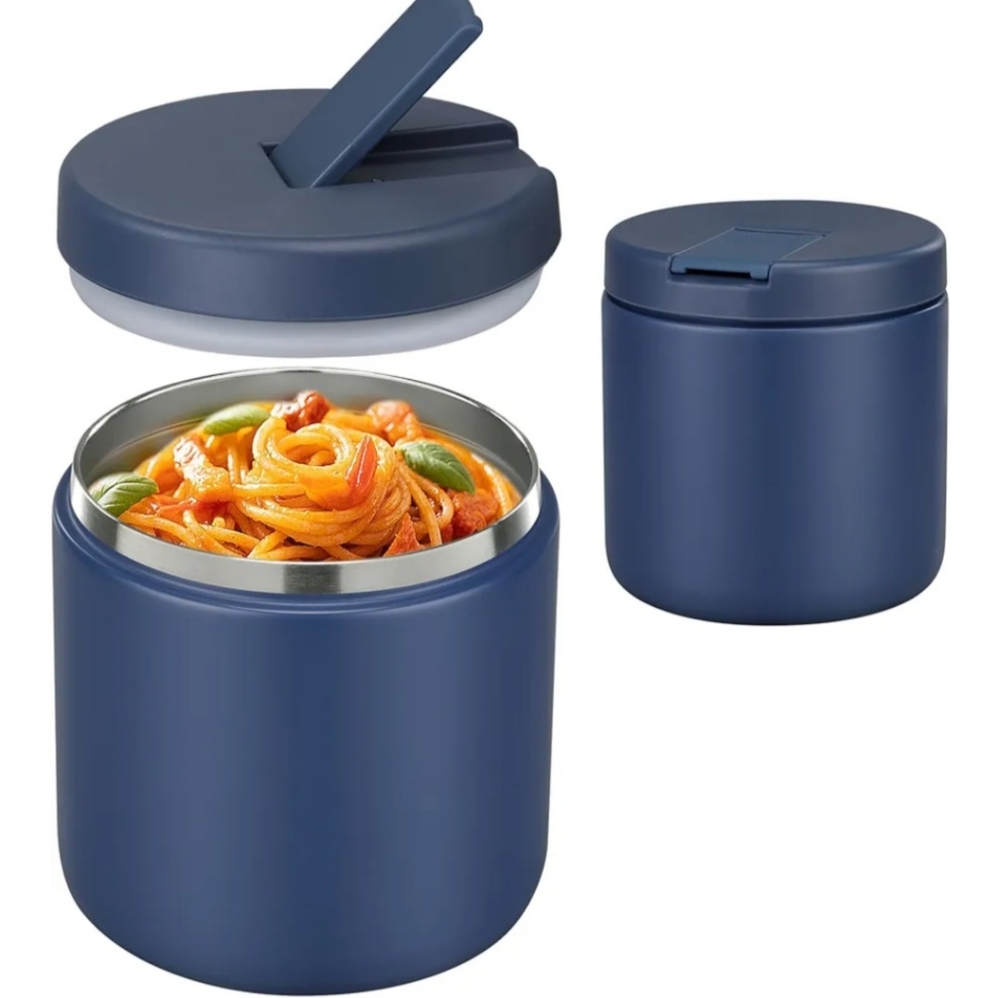 Pawtong Stainless Steel Blue Food Jar with Easy Buckle Lid, Hot Or Cold.